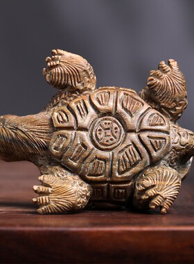 天然绿檀木雕乌龟手把件富甲天下摆件金钱龟文玩寓意中式送礼摆件