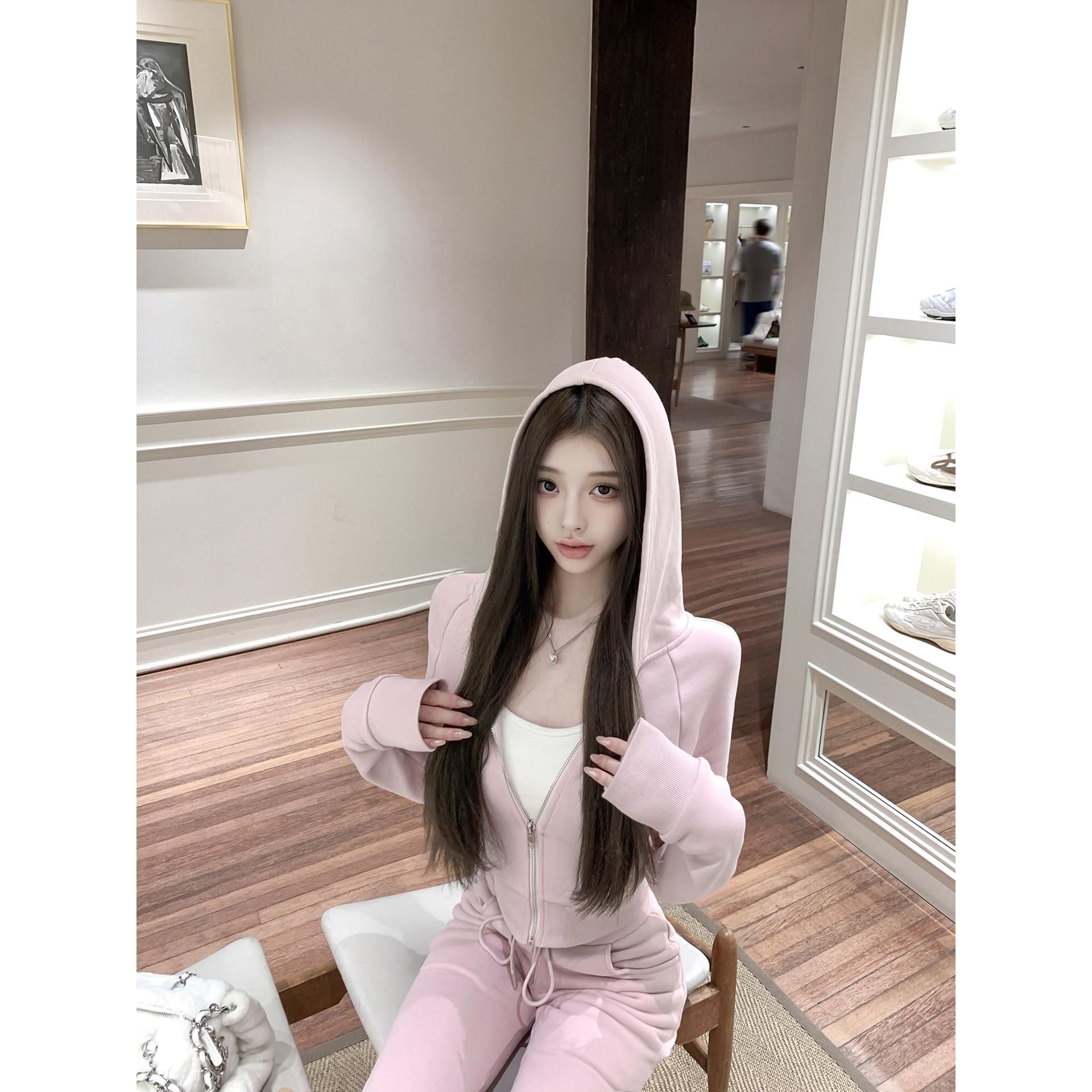 若语定制 暖冬纸片人 收腰磨毛连帽卫衣裤子两件套修身显瘦套装,淘宝优惠券,粉丝福利购,淘宝优惠卷