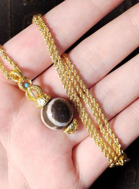 天珠项链药师鬼眼圆珠金色玛瑙
