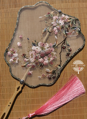 紫薇花古风团扇单面刺绣圆扇古风汉服舞蹈扇子古典宫廷道具宫扇