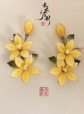 原创繁星手工掐丝绒花发夹女甜美珍珠边夹新中式头饰高级感发夹