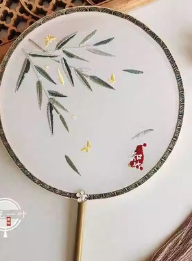 竹子古风单面刺绣团扇仿古宫廷扇子演出道具素雅绣花圆扇