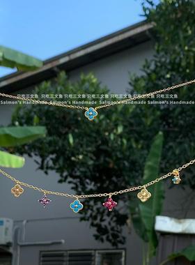 高级感叠戴幸运四叶花项链多巴胺