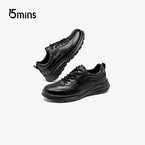 15mins头层牛皮男鞋2026春季新款真皮透气厚底户外运动休闲男士鞋 - 图1