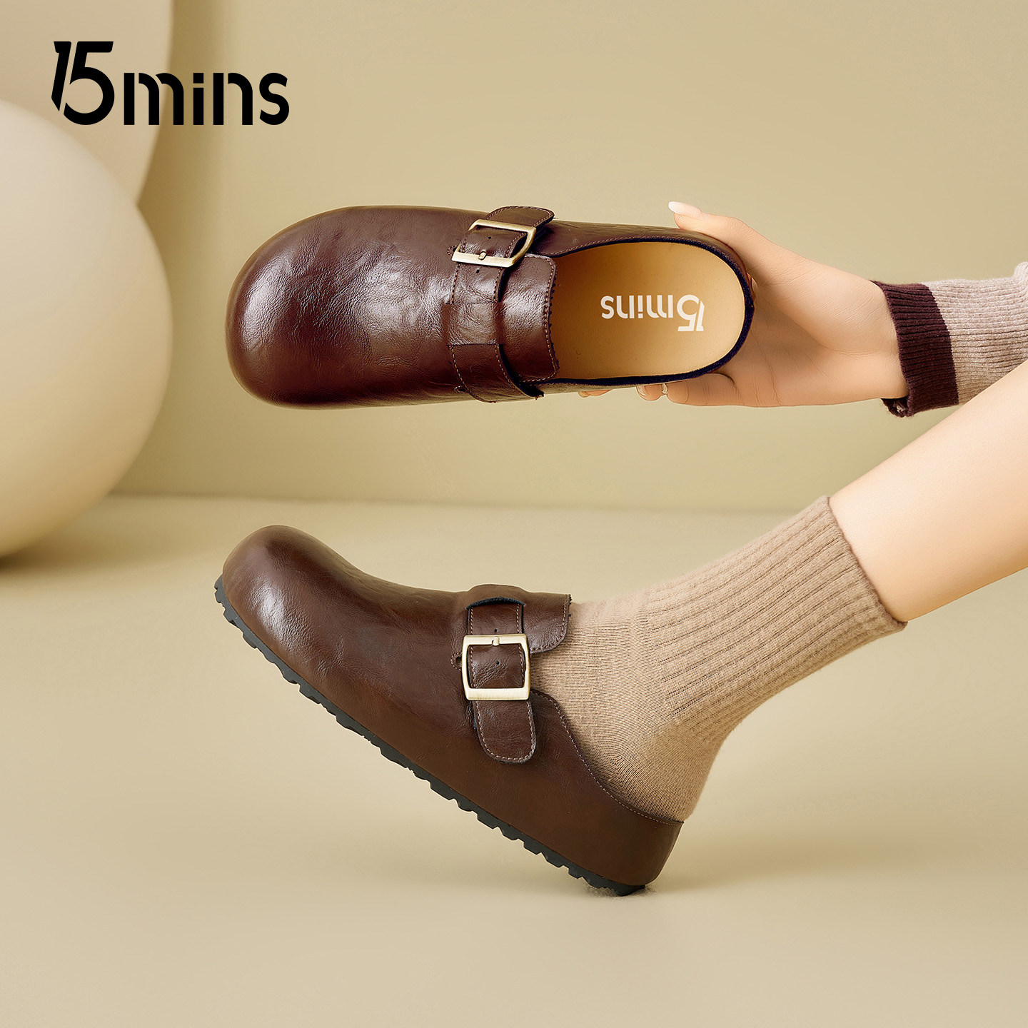 15mins软底勃肯鞋女2026新款春季百搭一脚蹬包头半拖平底孕妇单鞋,淘宝优惠券,粉丝福利购,淘宝优惠卷