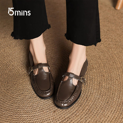 15mins厚底乐福鞋女春季2026年新款粗跟英伦风小皮鞋气质商务单鞋 - 图3