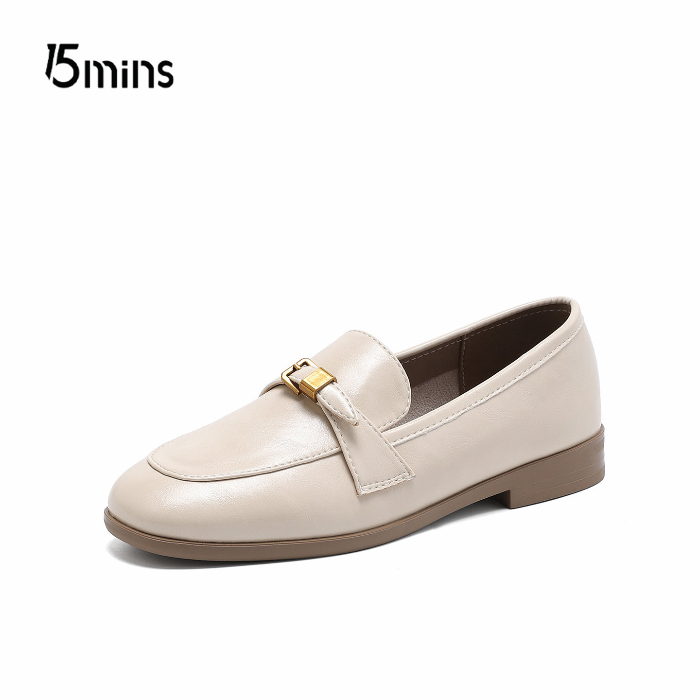15mins白色小皮鞋女2026新款春季低跟漆皮乐福鞋通勤一脚蹬豆豆鞋,淘宝优惠券,粉丝福利购,淘宝优惠卷
