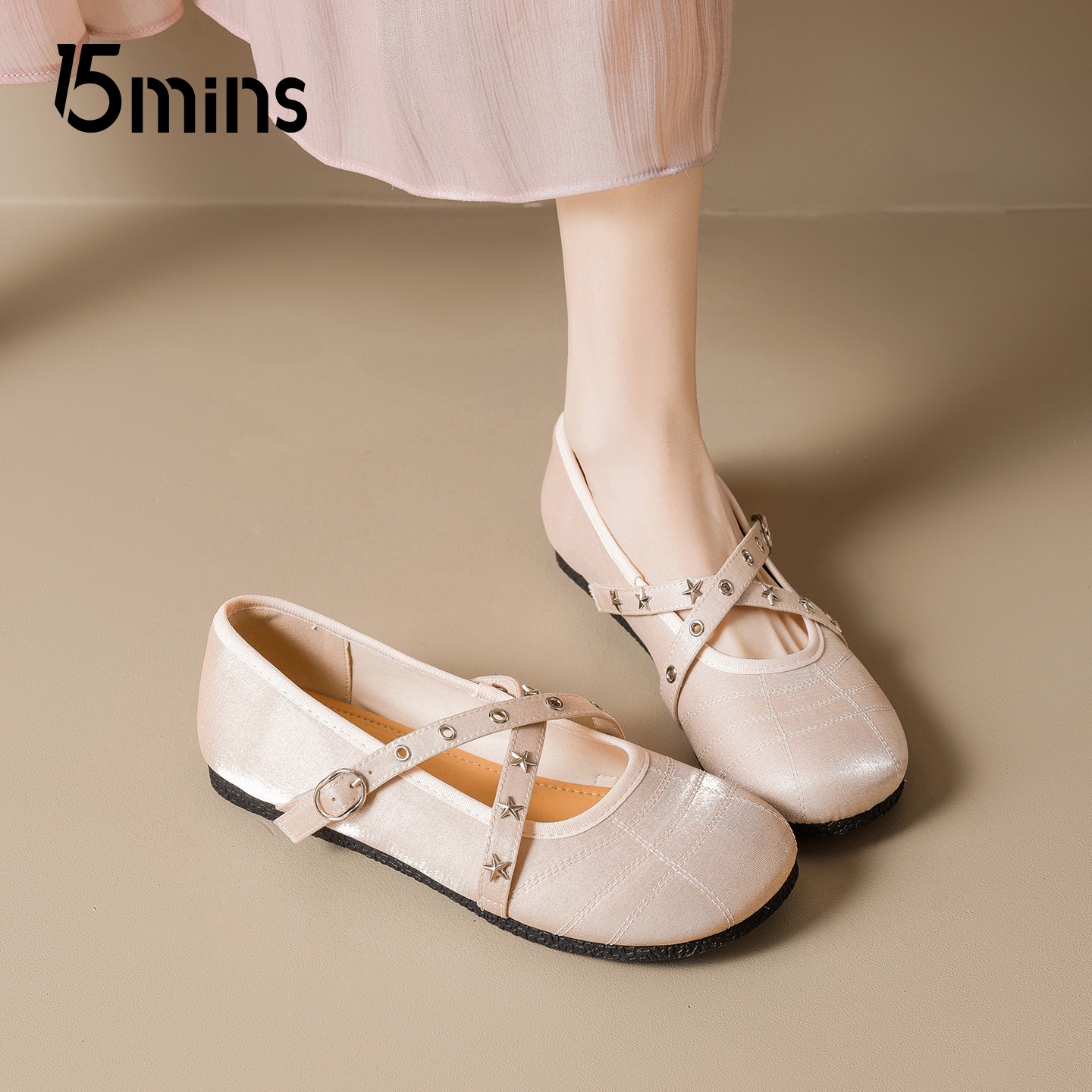 15mins粉色玛丽珍鞋女2026新款春季绝美芭蕾单鞋平底通勤小皮鞋子,淘宝优惠券,粉丝福利购,淘宝优惠卷