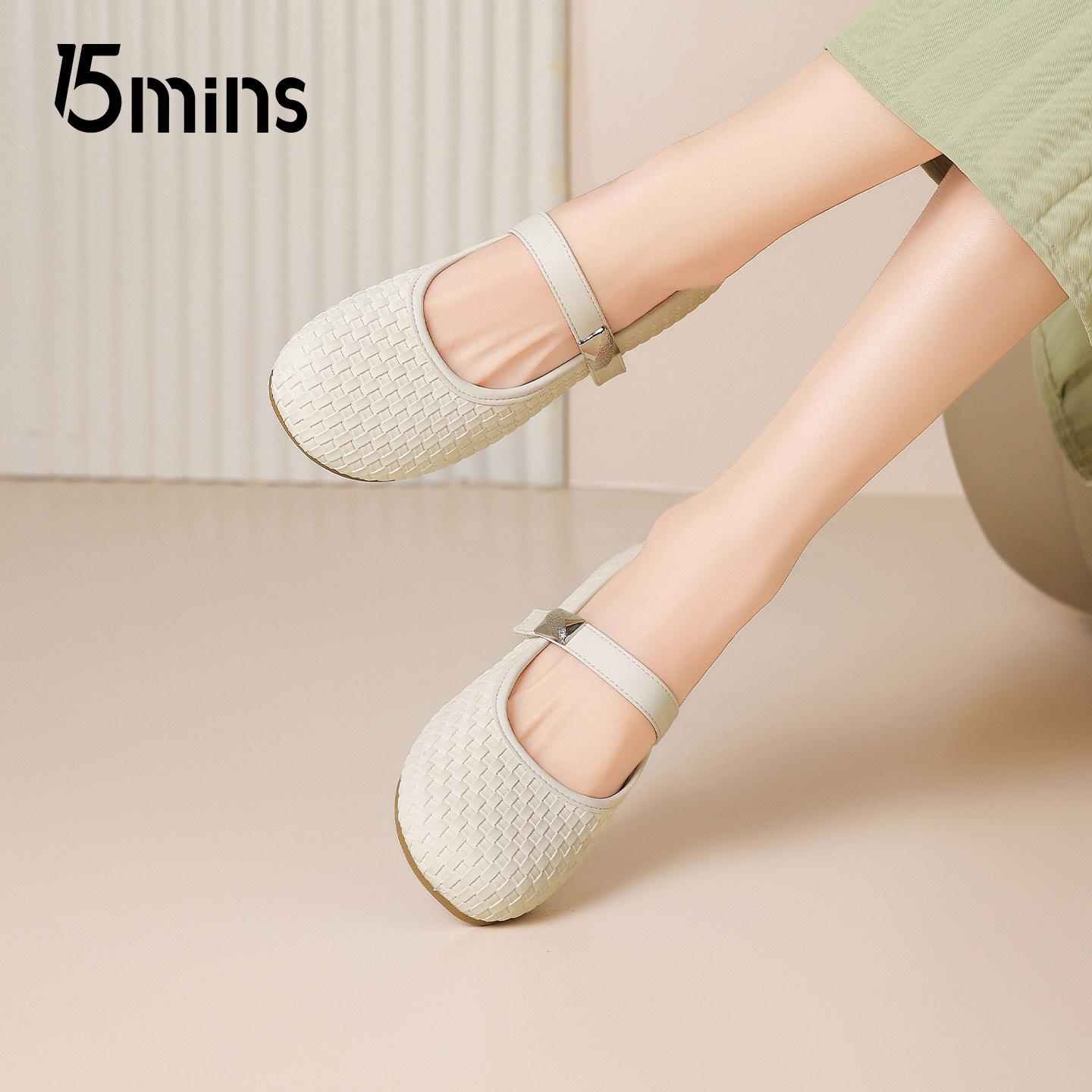 15mins芭蕾玛丽珍鞋女士2026春季新款编织平底浅口配裙子舒适单鞋,淘宝优惠券,粉丝福利购,淘宝优惠卷