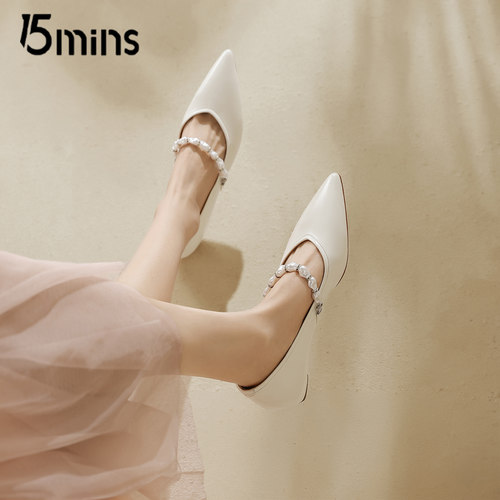 15mins法式尖头一字带平底单鞋钻饰通勤百搭气质舒适软底优雅女鞋 - 图2