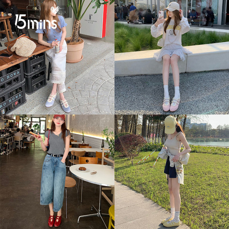 15mins芭蕾风玛丽珍鞋复古平底双魔术贴圆头懒人休闲鞋女2026春季,淘宝优惠券,粉丝福利购,淘宝优惠卷