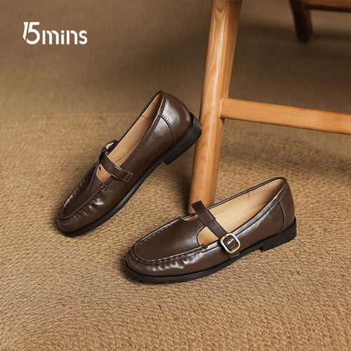 15mins厚底乐福鞋女春季2026年新款粗跟英伦风小皮鞋气质商务单鞋 - 图1