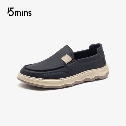 15mins头层牛皮男鞋春季新款厚底轻巧一脚蹬休闲皮鞋真皮乐福鞋男 - 图0