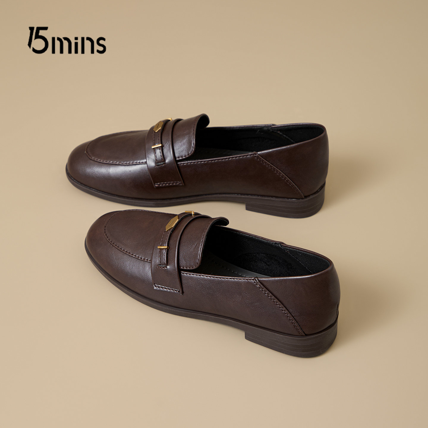 15mins通勤低跟乐福鞋女2026新款春季一脚蹬圆头小皮鞋简约单鞋子,淘宝优惠券,粉丝福利购,淘宝优惠卷