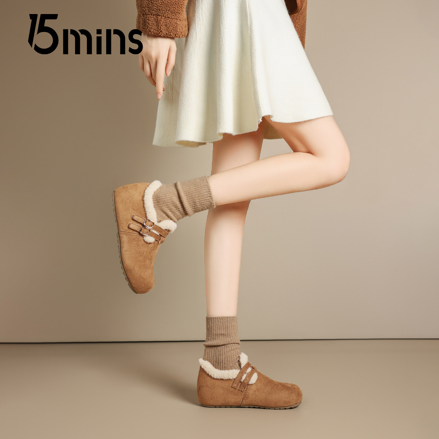 15mins加绒勃肯鞋女2025新款冬季厚底一脚蹬毛毛棉鞋保暖孕妇鞋子,淘宝优惠券,粉丝福利购,淘宝优惠卷