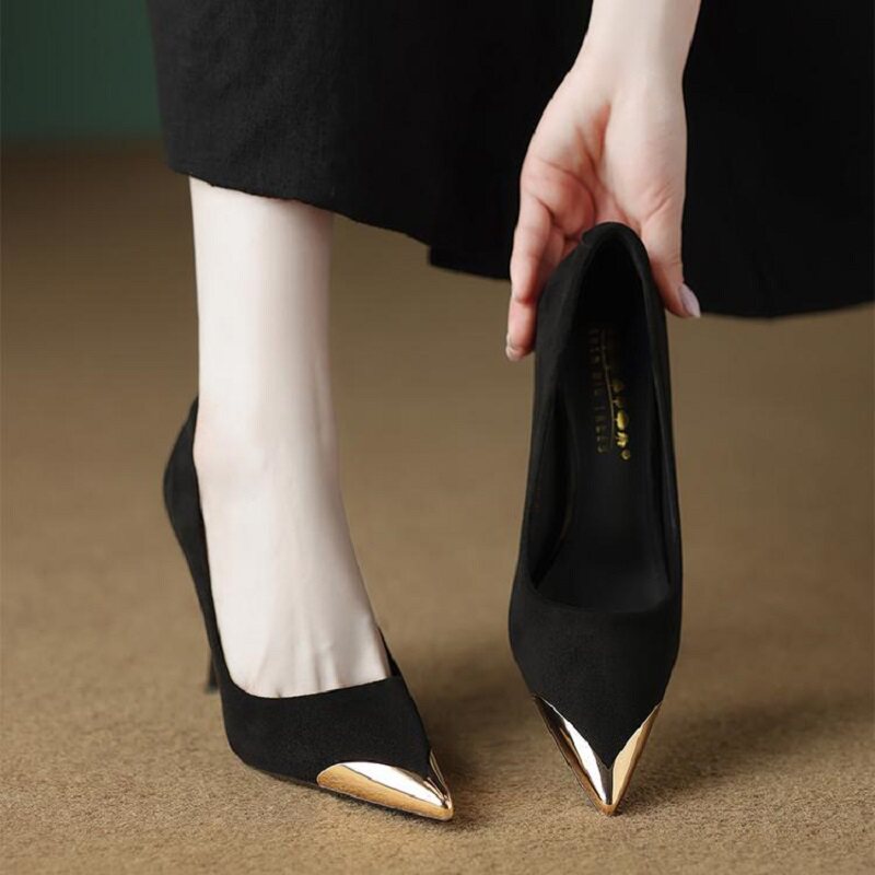 高跟鞋女气质高级不累脚2025新款秋黑色尖头细跟法式绝美浅口单鞋,淘宝优惠券,粉丝福利购,淘宝优惠卷