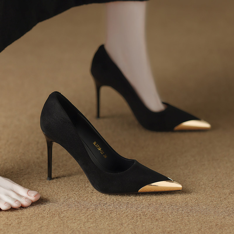 高跟鞋女气质高级不累脚2025新款秋黑色尖头细跟法式绝美浅口单鞋,淘宝优惠券,粉丝福利购,淘宝优惠卷