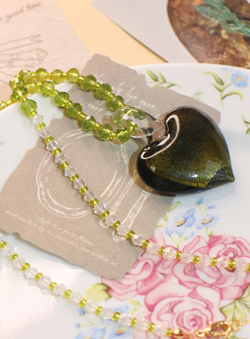 myzoo夸张大爱心祖母绿项链琉璃串珠春夏新款复古欧美锁骨链配饰