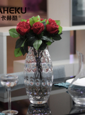 kaheku欧式透明波点玻璃花瓶客厅
