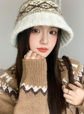 2025新款费尔岛风毛线渔夫帽子女