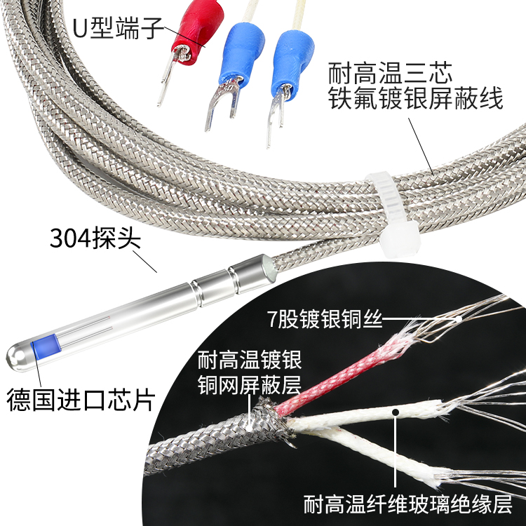 Pt100温度传感器探头滚口封装探针式温度探头Pt100铂热电阻电热偶 - 图2