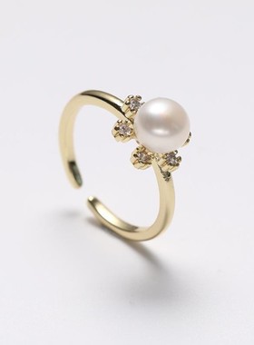 戴拉时尚精致花朵淡水珍珠戒指