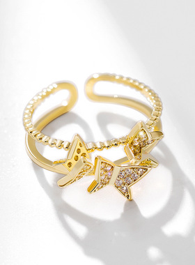 双层蝴蝶飞舞设计感百搭配饰戒子