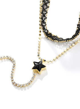 戴拉时尚黑色蕾丝双层流苏项链