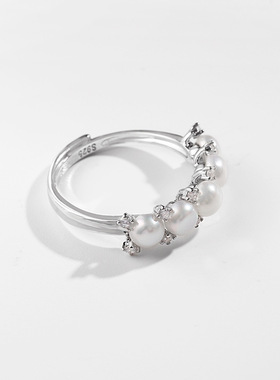 戴拉时尚925银淡水珍珠开口戒指