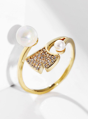 轻奢银杏叶名媛风配饰开口戒指