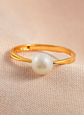 戴拉925银淡水珍珠素圈开口戒指