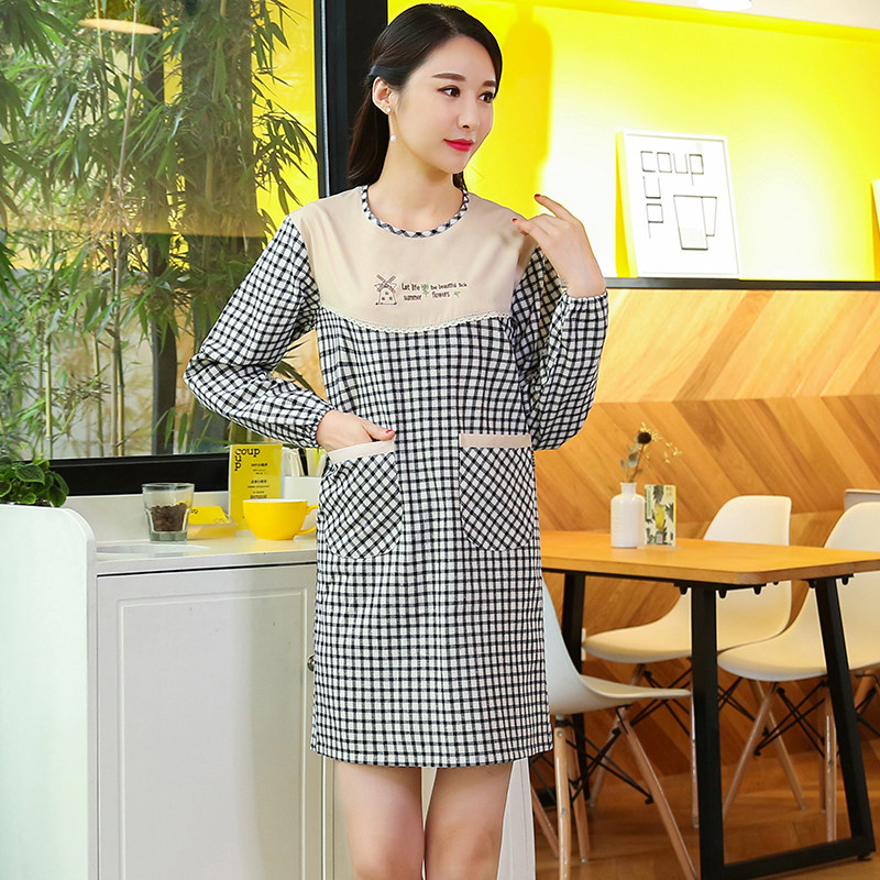 厨房围裙包邮棉布韩版时尚透气成人罩衣长袖防水防油反穿衣女家用,淘宝优惠券,粉丝福利购,淘宝优惠卷