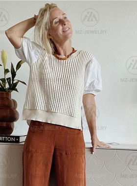 欧美玛瑙丹麦气质锁骨链短毛衣链