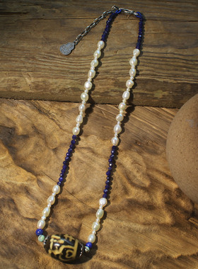 高端订制青金石珍珠玛瑙天珠项链