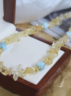 天然黄水晶海纹石随型项链短气质