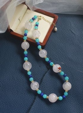 原创天河石青金石能量胶花项链女