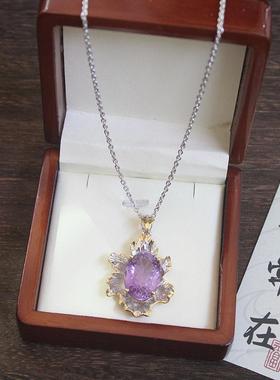 925纯银天然紫水晶切面复古项链