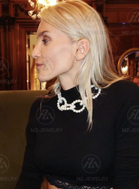 贝珠珍珠情侣圆环相扣链欧美走秀