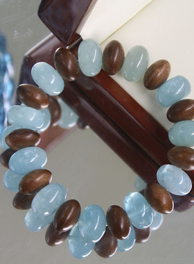 沉香木天然海蓝宝复古配饰手串女