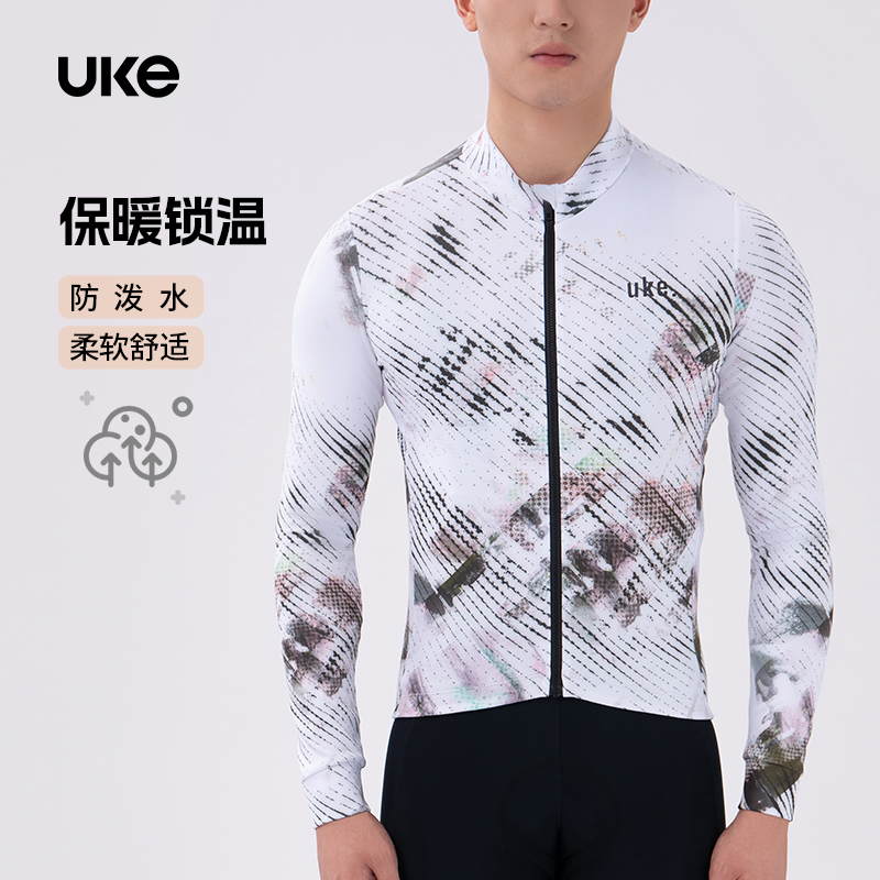 UKE骑行服男子抓绒长袖骑行服秋冬季新款公路自行车保暖上衣虚影 - 图1