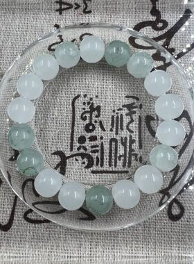 天山翠手串翡翠色玉石手链金丝玉白玉圆珠飘花带翠绿珠子手链