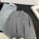 Korean embroidered short plaid shirt for women autumn new loose casual long-sleeved shirt slimming thin coat top