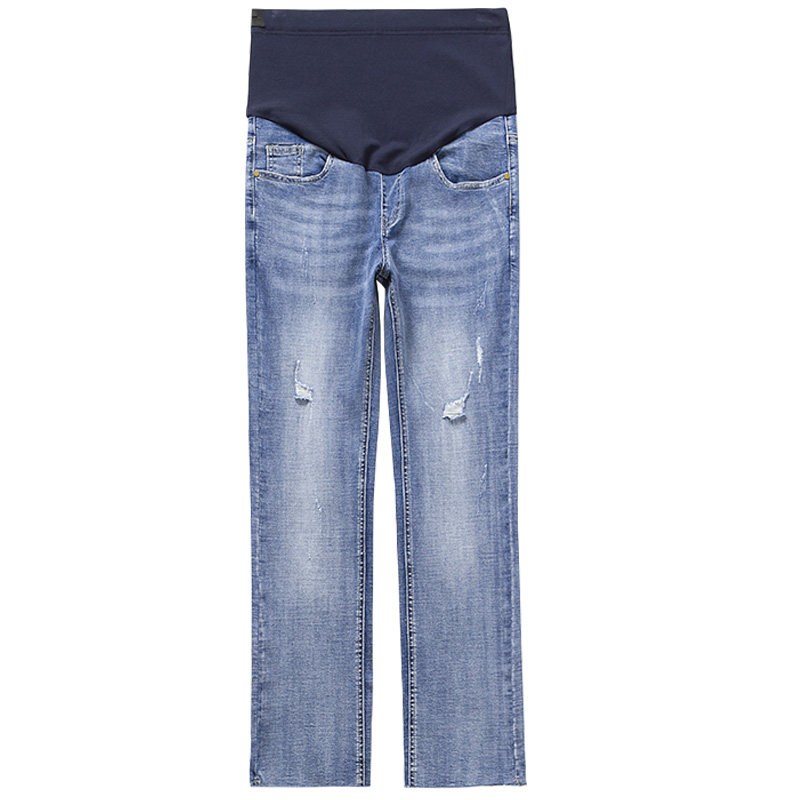 孕妇春夏2020新款纯棉毛边牛仔裤 style韩国时尚孕妇装孕妇直筒裤