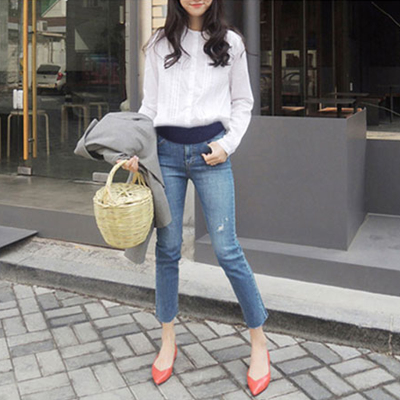 孕妇春夏2020新款纯棉毛边牛仔裤 style韩国时尚孕妇装孕妇直筒裤