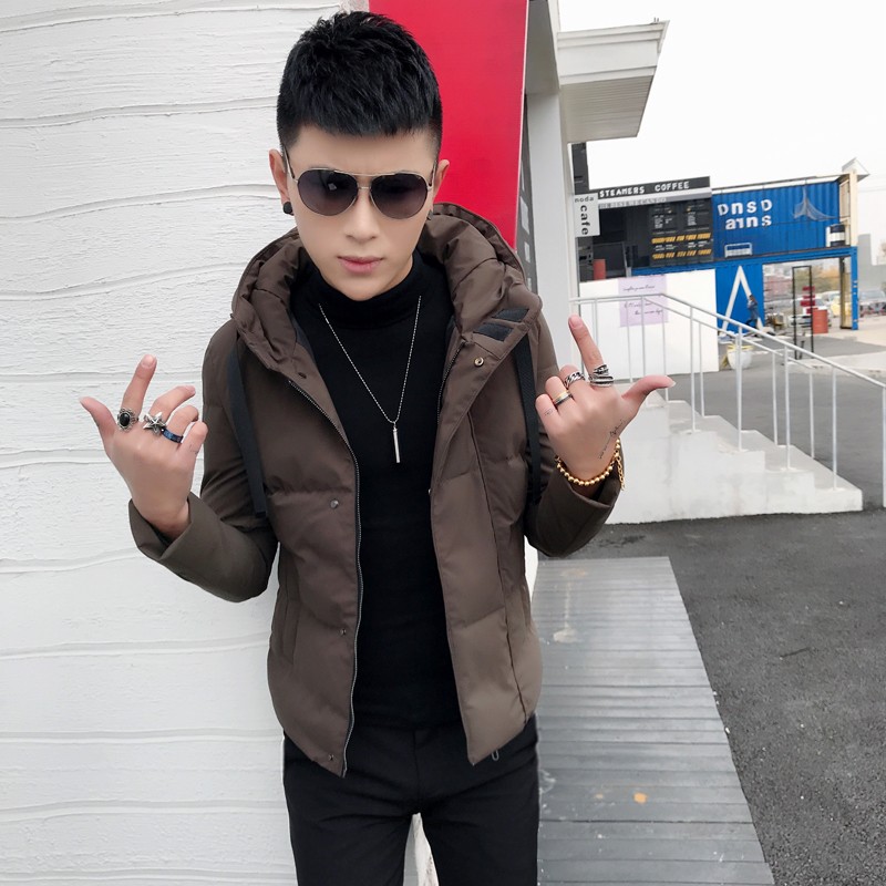 冬季棉服男士潮流短款棉袄精神小伙连帽外套潮男帅气修身保暖棉衣 - 图0