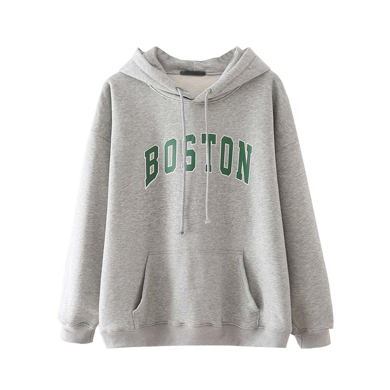 美式卫衣oversize欧阳娜娜同款BOSTON字母外套连帽上衣bm风卫衣女