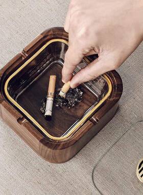 轻奢中式胡桃木小吃收纳盒玻璃带盖果盘干果盒客厅家用桌面摆件礼