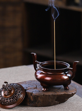 全铜仿古纯铜麒麟三足香炉沉香家用寿星炉檀香香道香熏炉寿星摆件