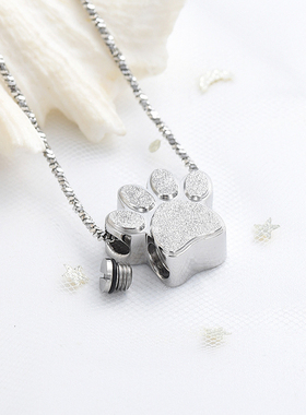 欧美不掉色钛钢项链女可爱狗爪纪念家人亲人宠物骨灰盒吊坠饰品