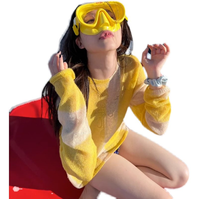 黄色上衣海边防晒罩衫早秋穿搭薄款毛衣女秋季新款柠檬黄针织衫初,淘宝优惠券,粉丝福利购,淘宝优惠卷